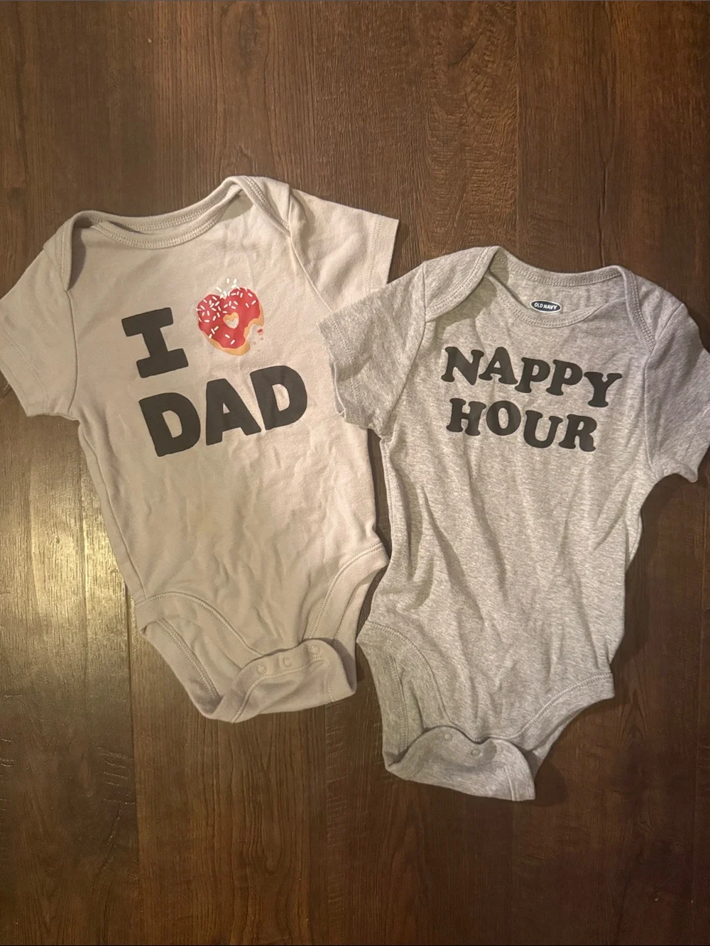 Old Navy Gray Baby One-Piece Bodysuit Set with Donut & Slogan